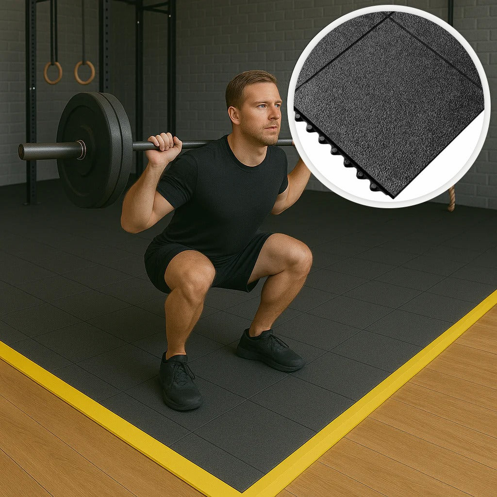 17mm Interlocking Gym Mats (3ft x 3ft) – Shock-Absorbent Flooring for Gyms & Fitness Studios
