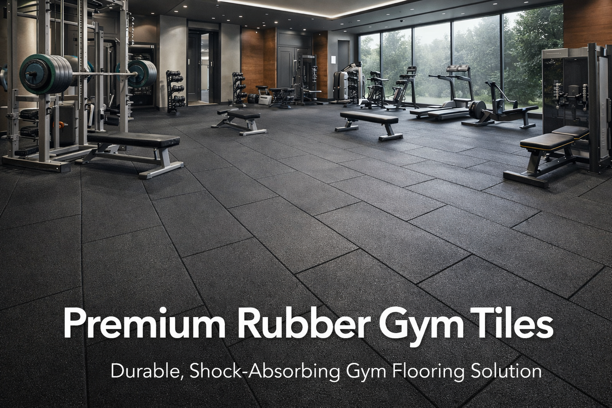 20mm cold-moulded gym tiles covering commercial weight room floor — free UK delivery