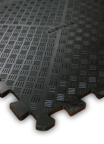 Close-up of the DuraSof checker-plate anti-slip surface and interlocking edge