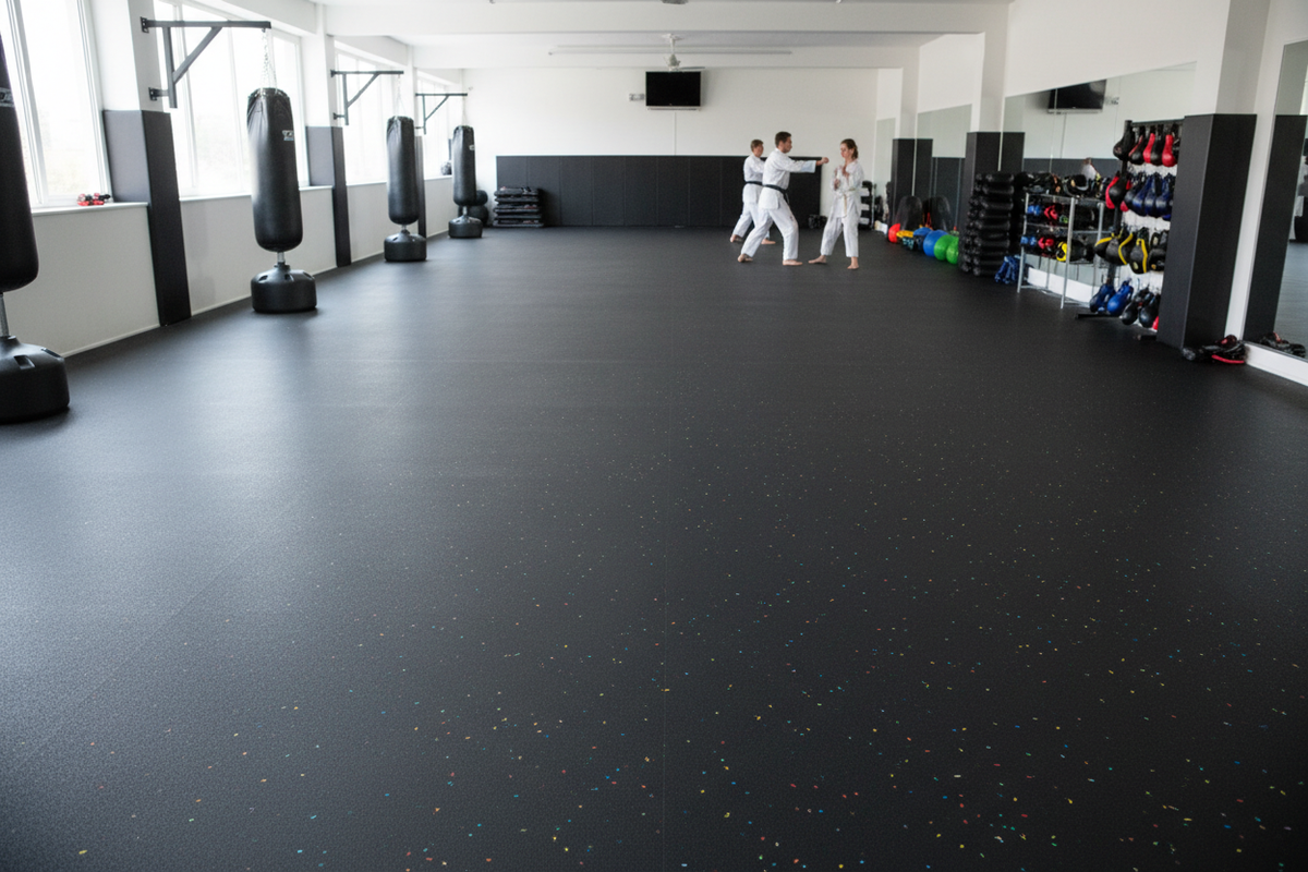 Rubber gym flooring roll close-up commercial surface texture — SBR rubber gym floor UK