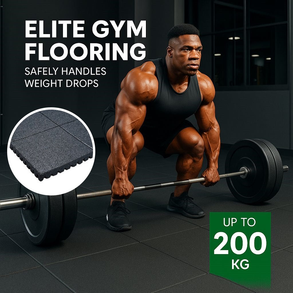 30mm rubber gym tiles under barbell clean and jerk — Olympic lifting floor UK