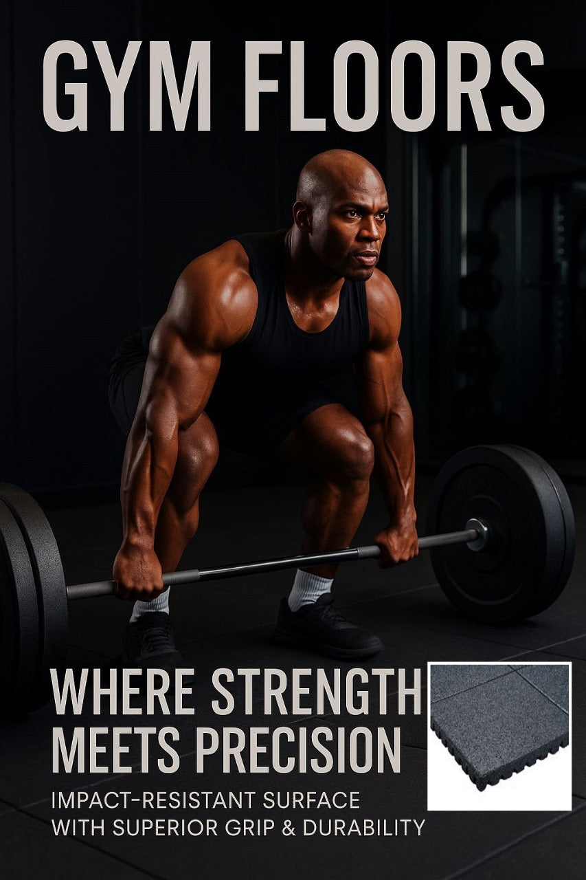 30mm rubber gym tiles in commercial weight room — 85% noise reduction EN 13893 certified UK