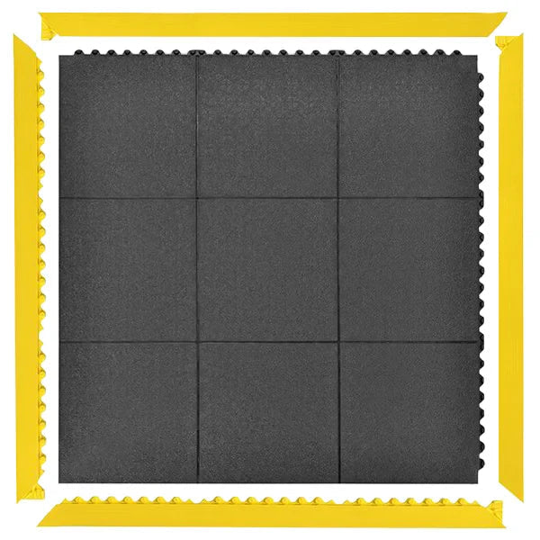 17mm Garage Gym Rubber Mats | 3ft × 3ft | 80kg Drop Rated | Yellow & Black Ramps