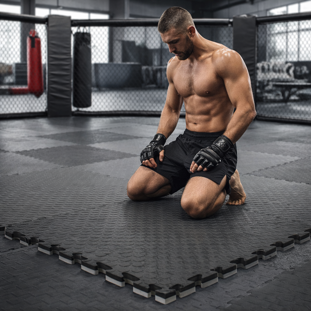 20mm EVA Jigsaw Gym Mats - Black & Grey Reversible Interlocking Foam Floor Tiles | MMA, Martial Arts, Home Gym & Fitness | 1m x 1m | Free UK Delivery
