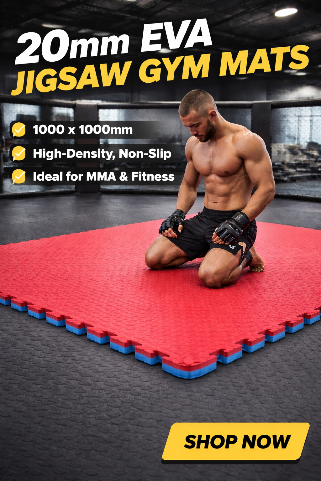 20mm EVA Jigsaw Gym Mats - Black & Grey Reversible Interlocking Foam Floor Tiles | MMA, Martial Arts, Home Gym & Fitness | 1m x 1m | Free UK Delivery