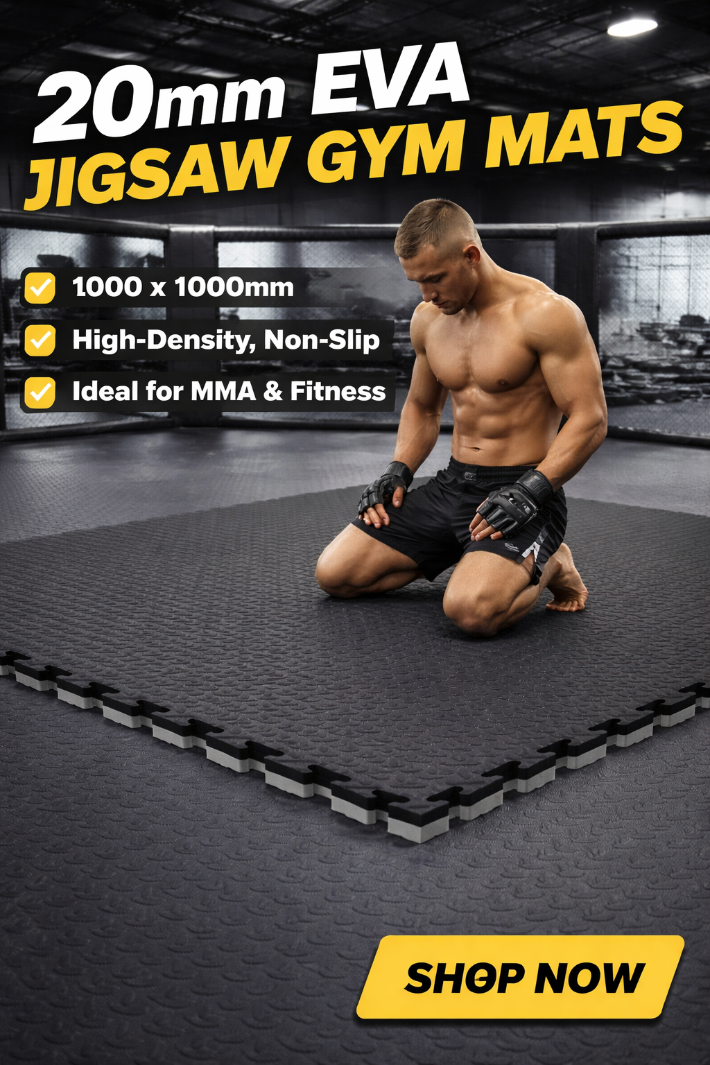 20mm EVA Jigsaw Gym Mats - Black & Grey Reversible Interlocking Foam Floor Tiles | MMA, Martial Arts, Home Gym & Fitness | 1m x 1m | Free UK Delivery