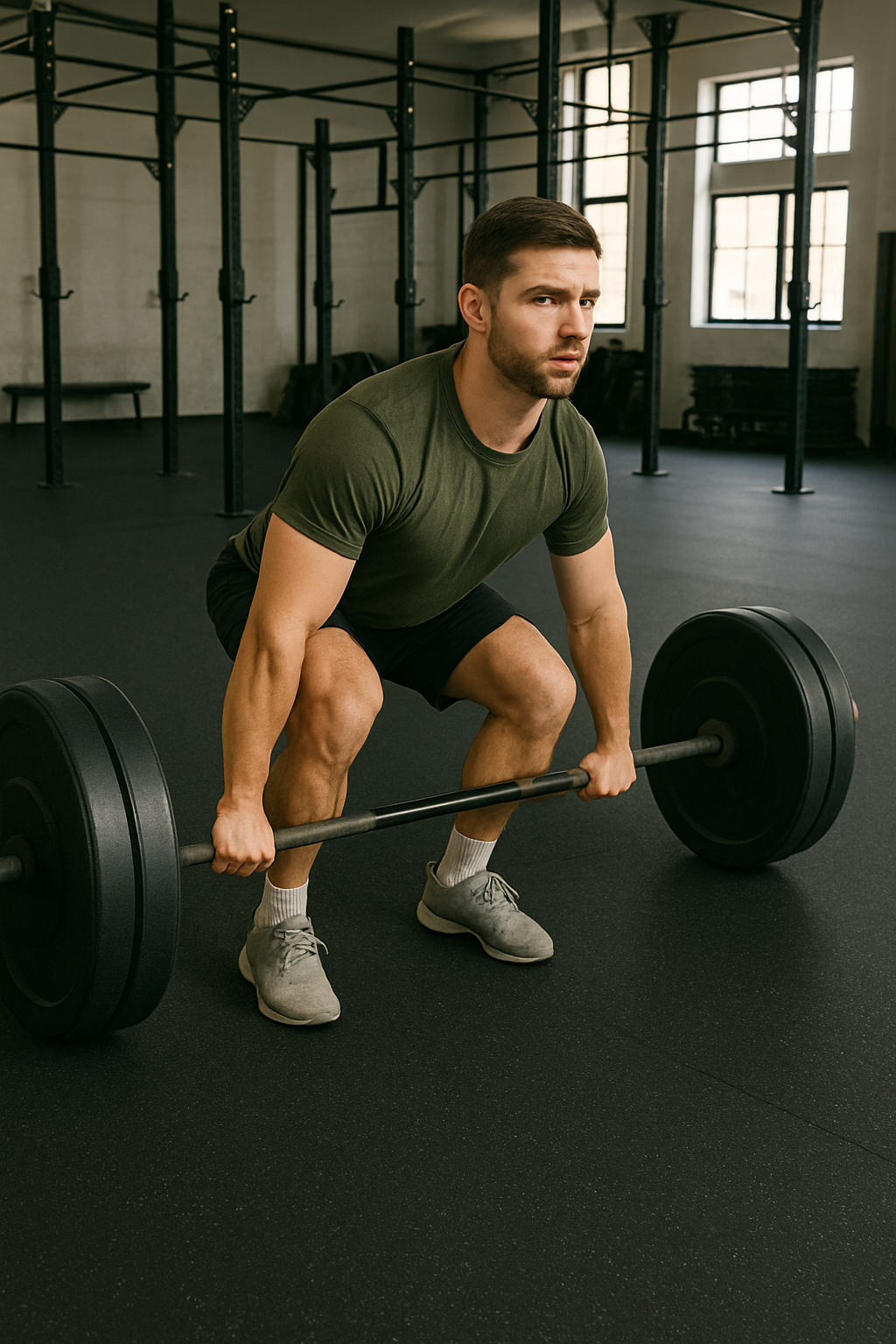 Barbell training on 10m rubber gym flooring roll