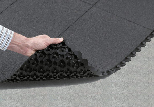 17mm Garage Gym Rubber Mats | 3ft × 3ft | 80kg Drop Rated | Yellow & Black Ramps