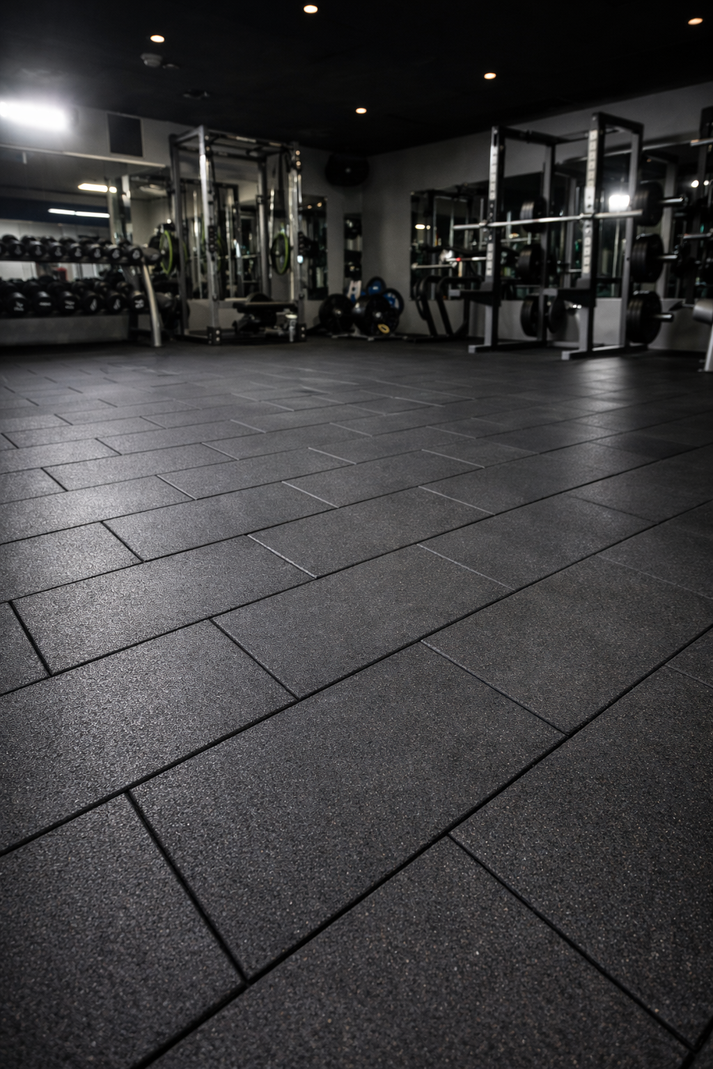 20mm cold-moulded rubber gym tiles in CrossFit box — R10 anti-slip Class DS gym flooring UK
