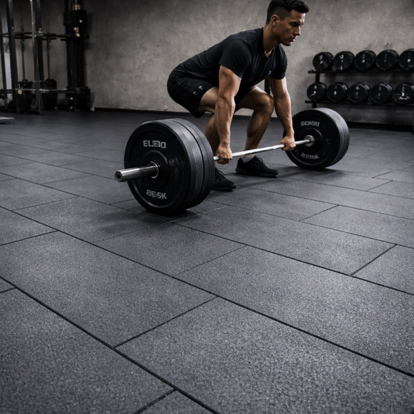 20mm cold-moulded rubber gym tiles 100x50cm installed in commercial PT studio UK