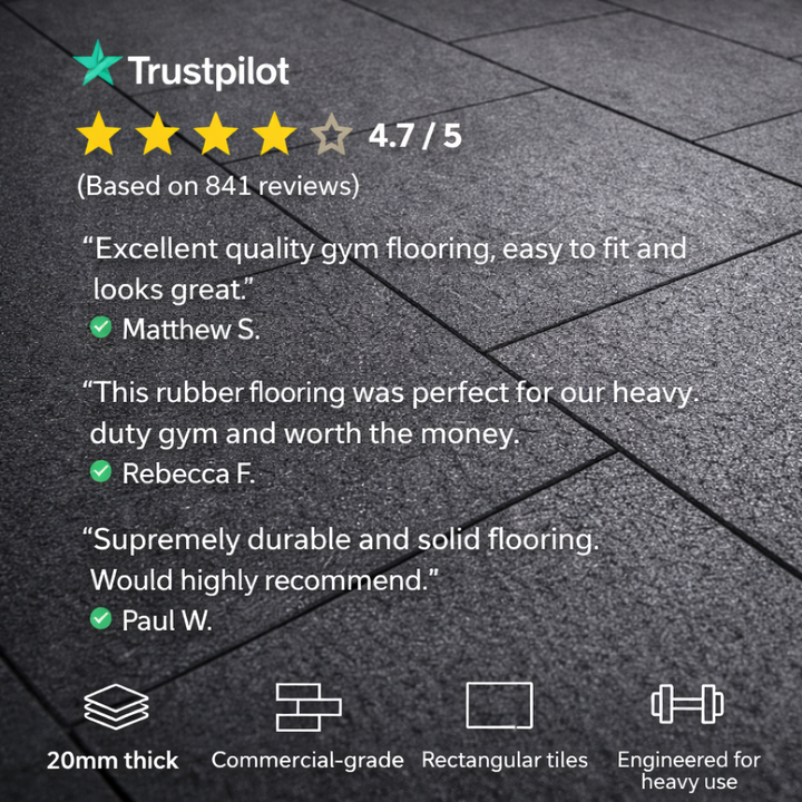 TitanForce Pro 20mm Rubber Gym Flooring Tiles 100x50cm | Precision Moulded | UK Stock