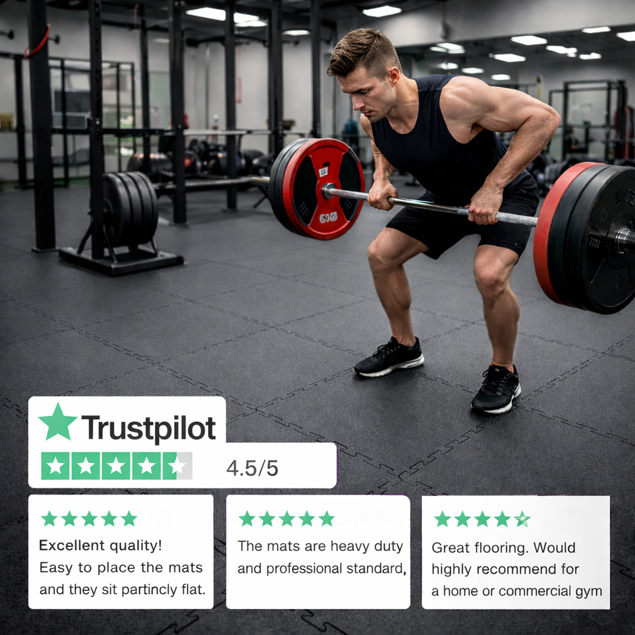 MegaFloor 16mm heavy-duty rubber gym tiles 400kg rated in commercial weights room UK