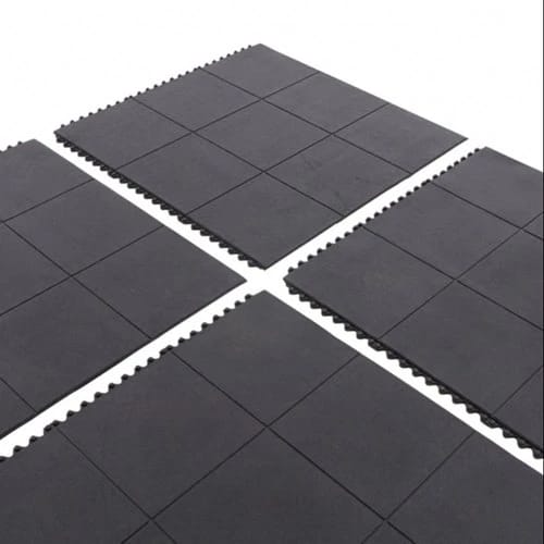 16mm rubber gym mats 3ft x 3ft installed in commercial free weights zone — EN 13893 certified UK
