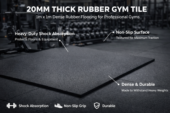 20mm Rubber Gym Tiles Heavy Duty Precision Moulded