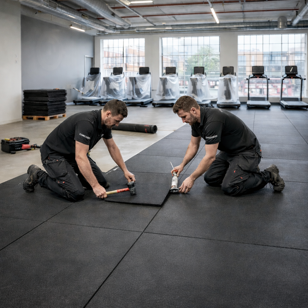 20mm rubber gym tiles installed in gym