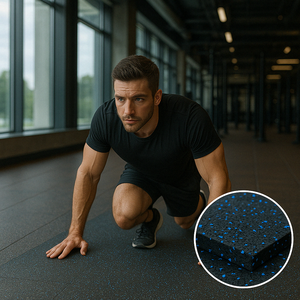 Heavy-duty rubber gym roll 8mm smooth finish — non-slip commercial gym flooring roll UK