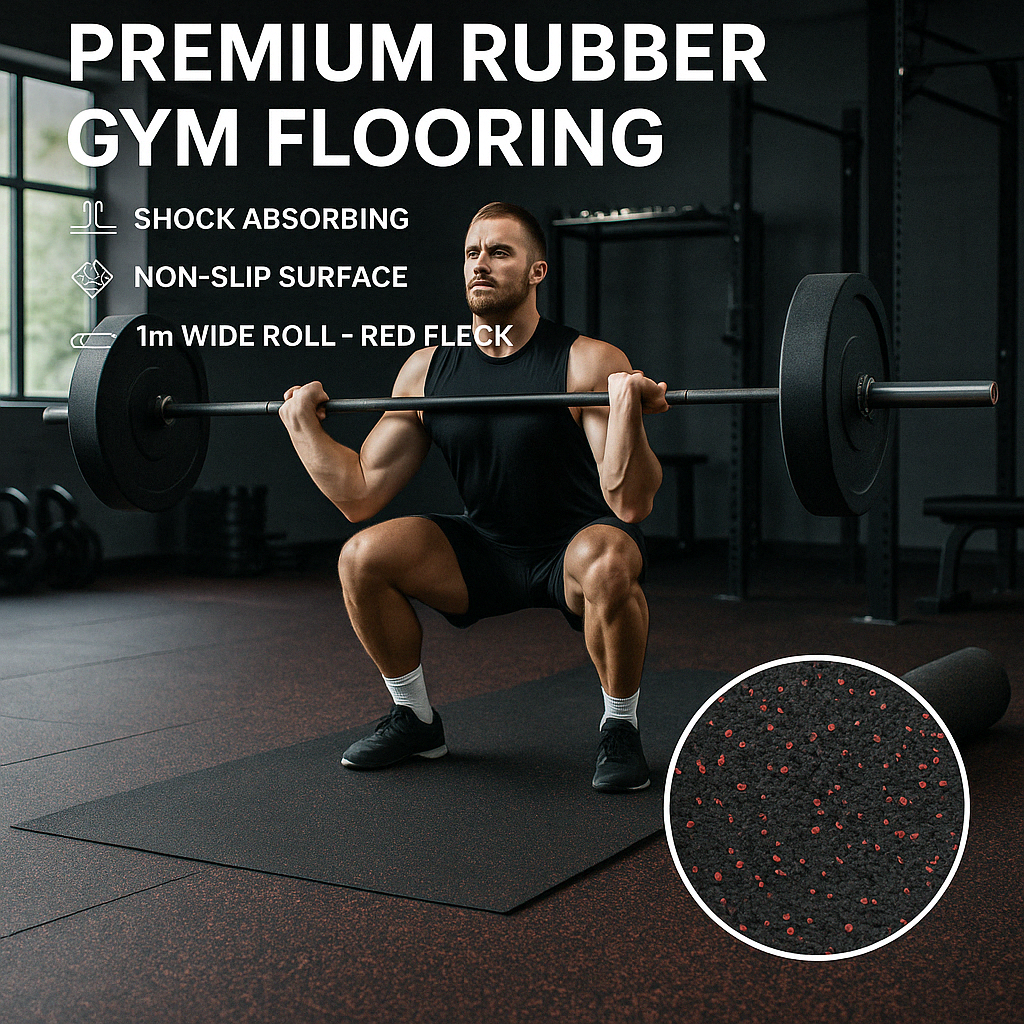 Rubber gym flooring roll 12mm in commercial weight room — heavy duty gym flooring roll UK