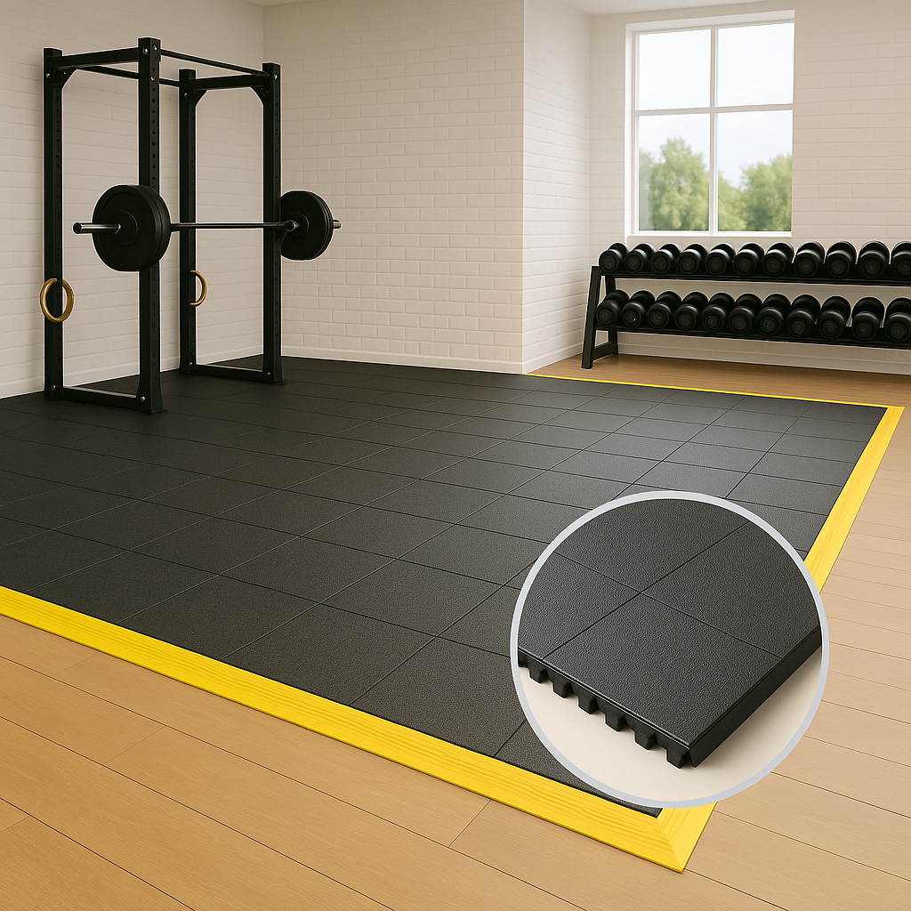 17mm Interlocking Rubber Gym Mats – 3ft x 3ft – Heavy-Duty, Shock-Absorbing, Non-Slip Flooring for Home & Commercial Gyms