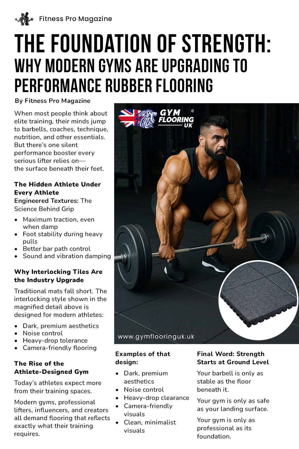 30mm gym tiles deadlift zone close-up — 1000 kg/m3 density SBR rubber gym flooring