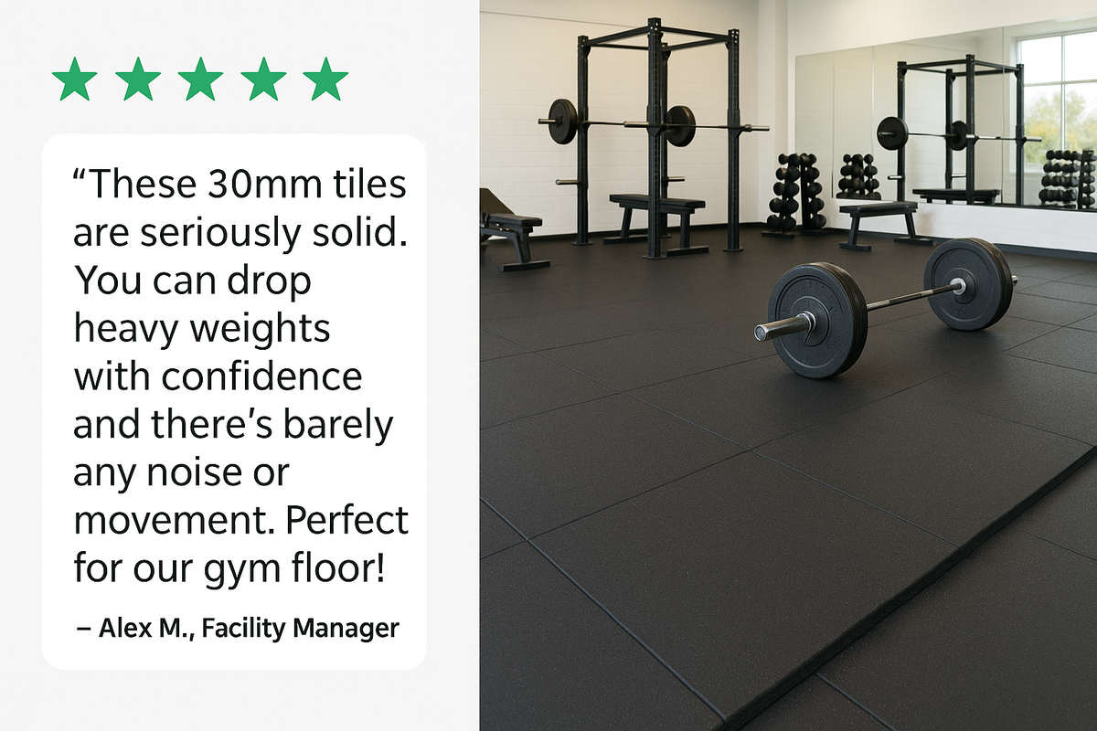 30mm heavy duty rubber gym tiles overhead snatch drop zone — free UK delivery same-day dispatch