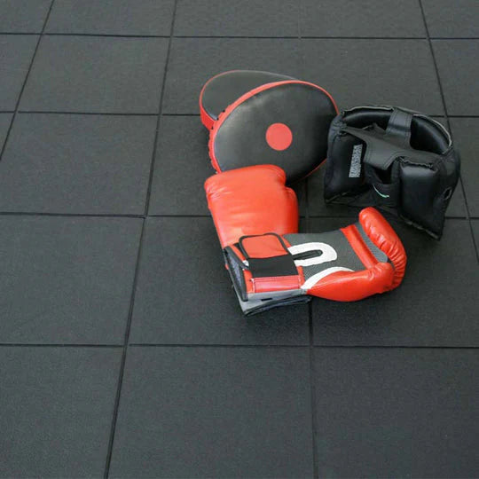 17mm Garage Gym Rubber Mats | 3ft × 3ft | 80kg Drop Rated | Yellow & Black Ramps