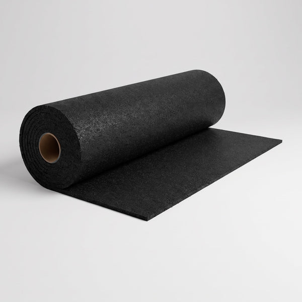10m x 1m black rubber crumb gym flooring roll, partly unrolled
