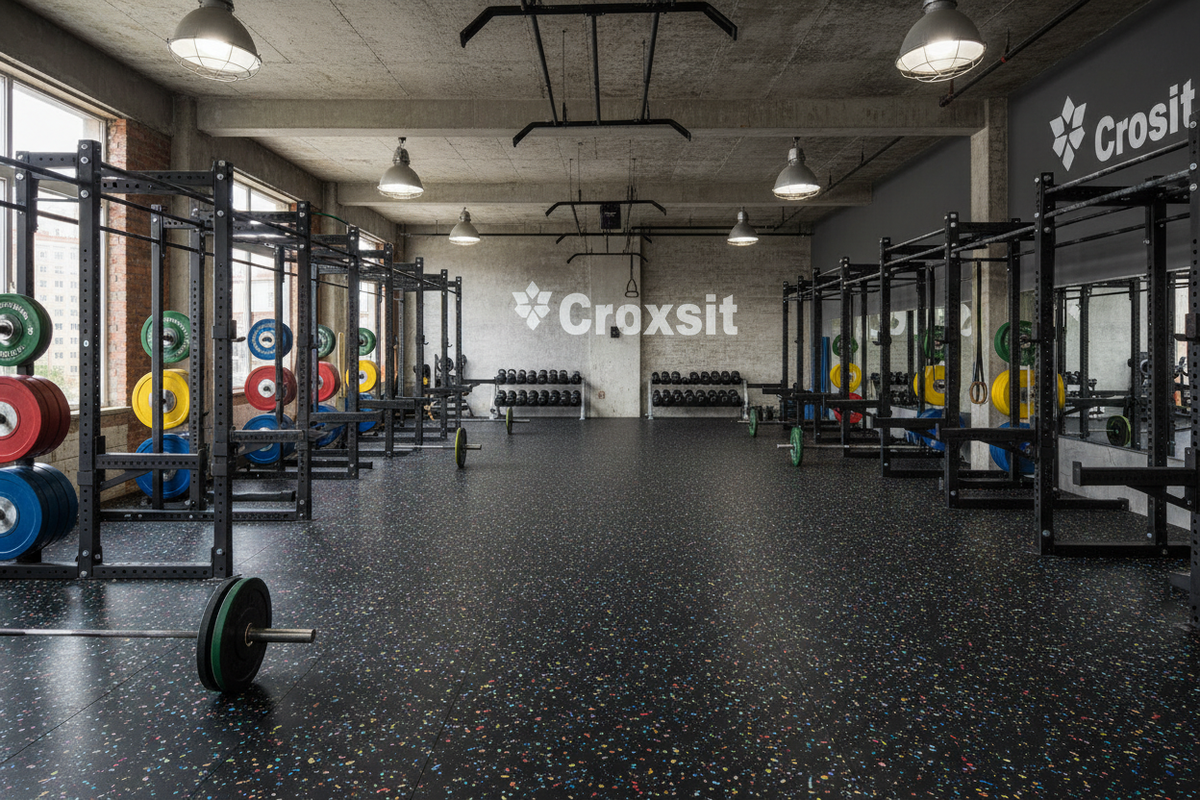 Commercial rubber gym flooring roll installation — seamless 10m coverage gym floor UK