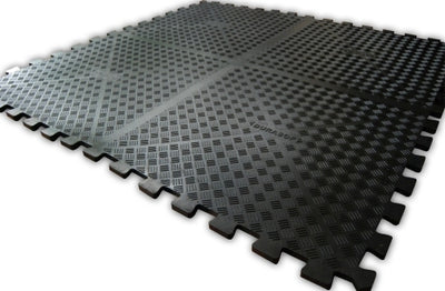 18mm Black Rubber interlocking Gym Tiles - Premium Shock-Absorbent, Heavy-Duty Flooring