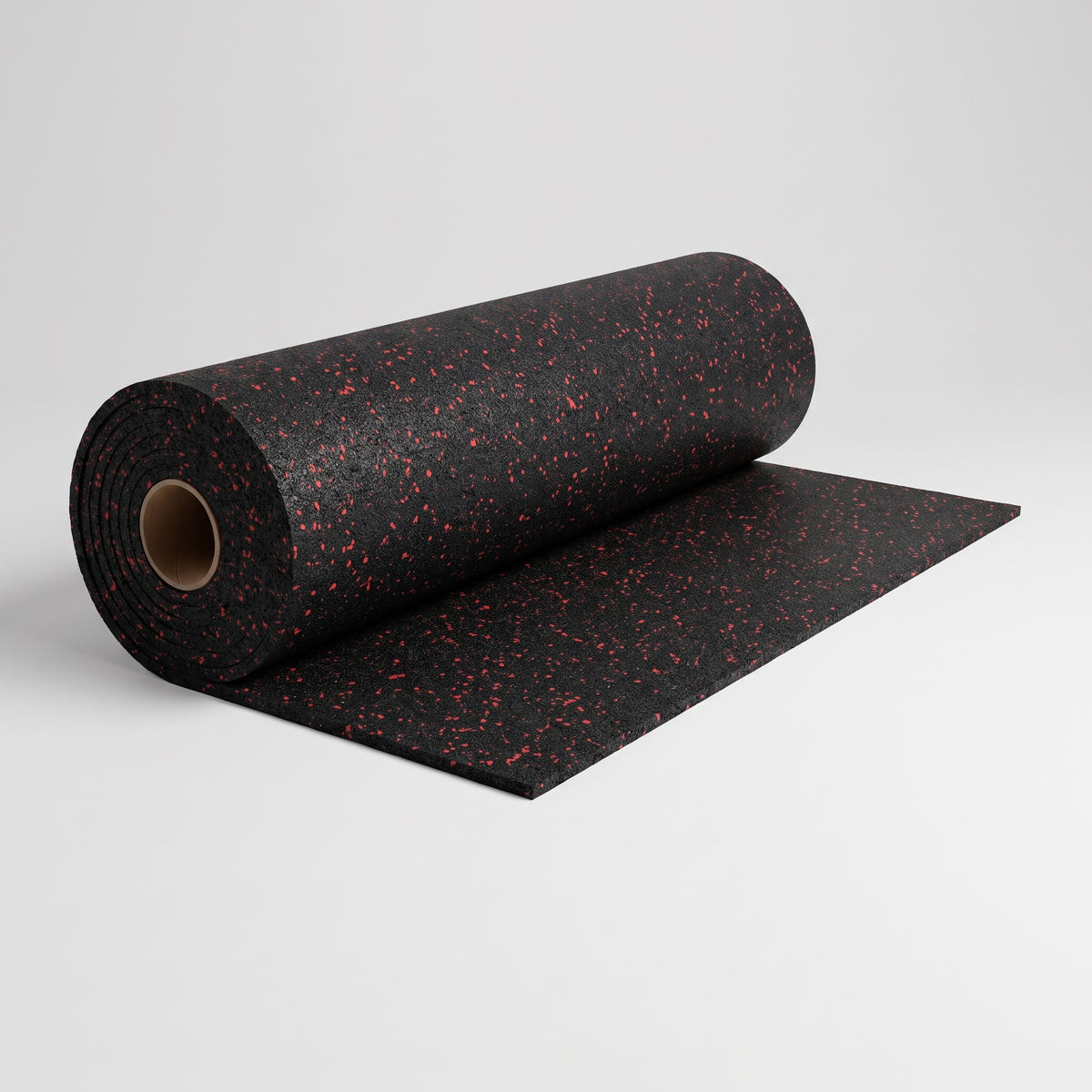 Black rubber gym flooring roll with red EPDM fleck, 1m wide, cut to length