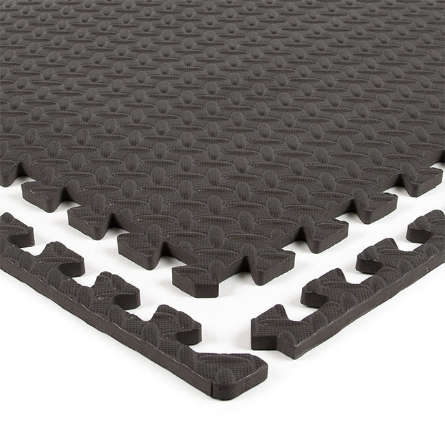 EVA foam gym tiles 12mm close-up puzzle edge interlock — 610x610mm grey gym tiles UK